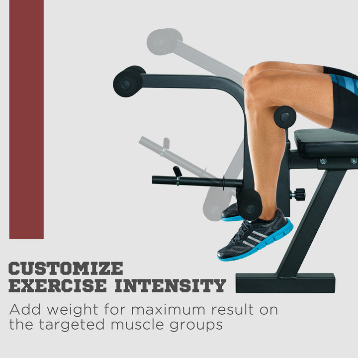 Soozier Weight Bench, Flat Incline Decline Workout Bench Press Set with Squat Racks, Leg Developer, Weight Plate Stand