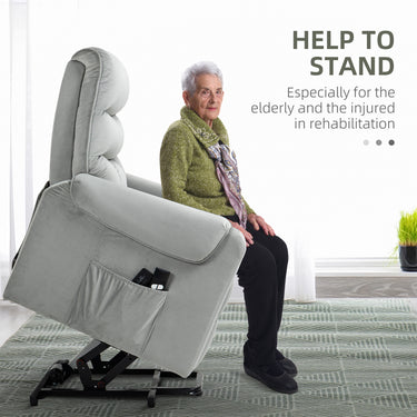 HOMCOM Lift Chair for Elderly, Massage Recliner Chair with 8 Vibration Points, Footrest, Remote Control, Side Pockets, Grey