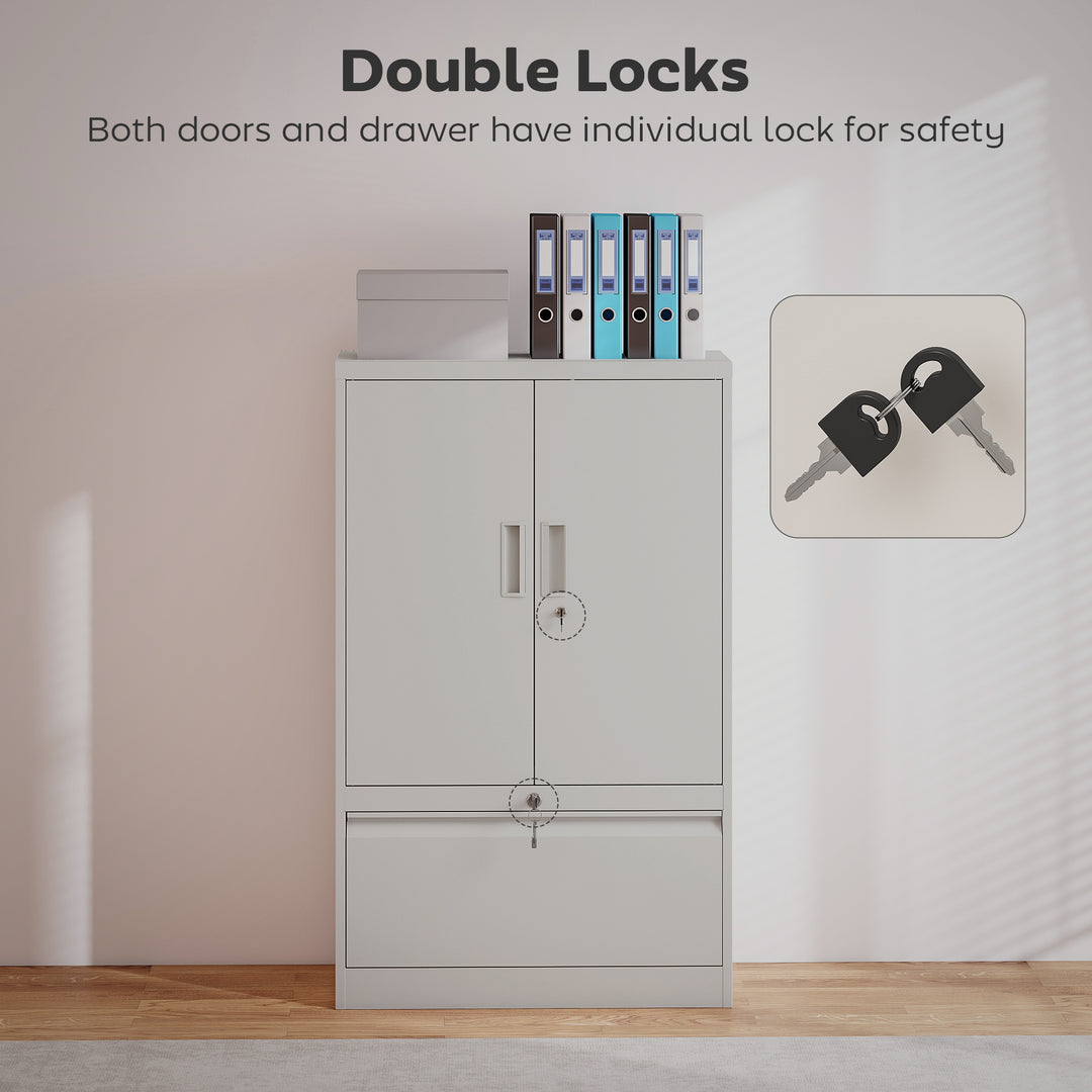 HOMCOM Lateral Filing Cabinet, Metal Storage Cabinet, Garage Cabinet with Double Locks, Adjustable Shelf and File Drawer, Black