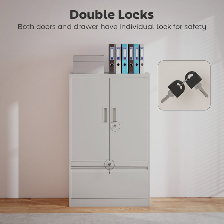 HOMCOM Lateral Filing Cabinet, Metal Storage Cabinet, Garage Cabinet with Double Locks, Adjustable Shelf and File Drawer, Black