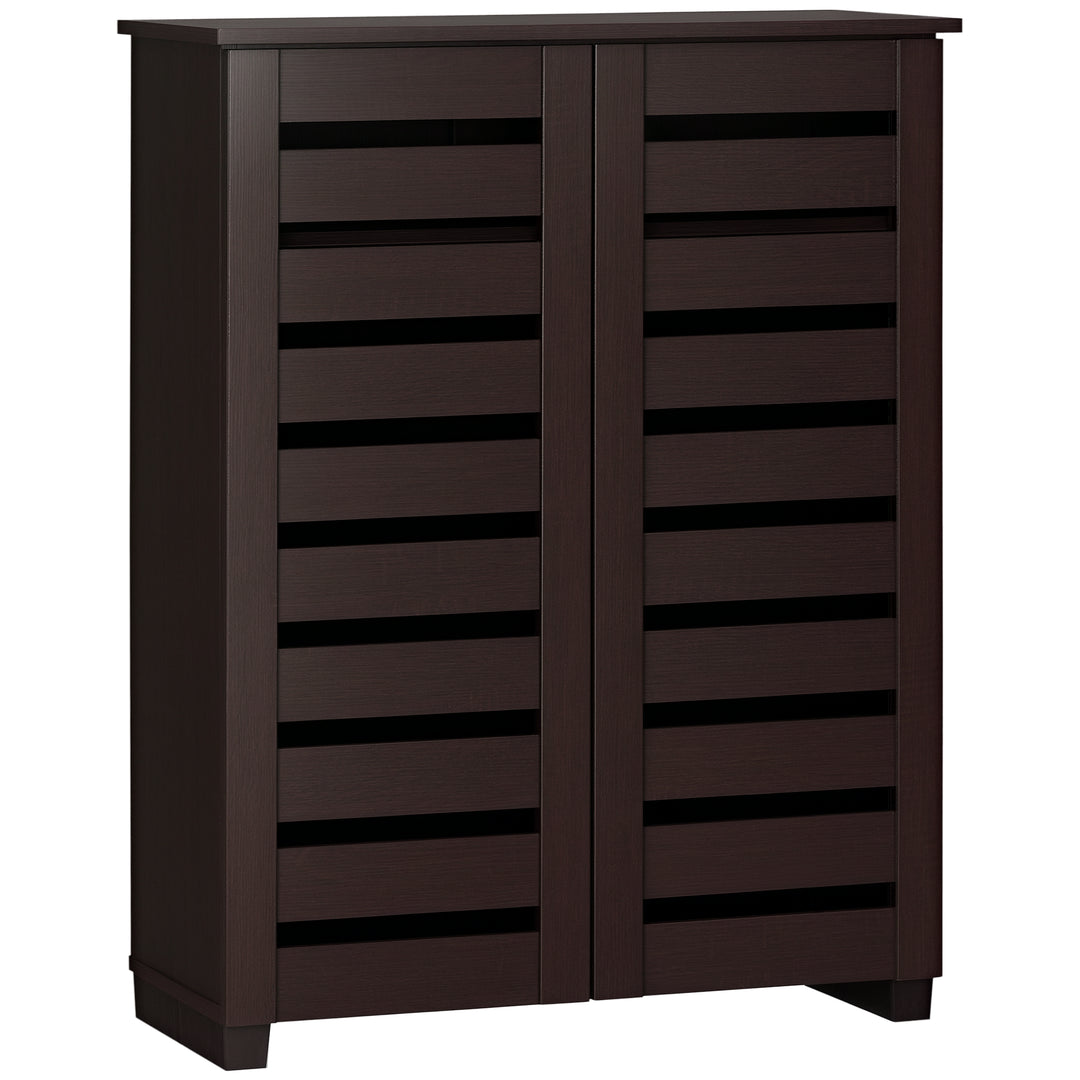 HOMCOM Narrow Shoe Cabinet with 2 Slatted Doors, Modern Shoe Storage Cabinet with Adjustable Shelves for Entryway, Hallway, Living Room, Holds 15 Pairs, Dark Brown