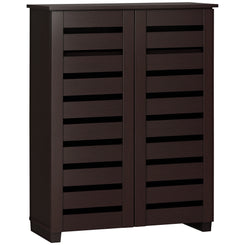 HOMCOM Narrow Shoe Cabinet with 2 Slatted Doors, Modern Shoe Storage Cabinet with Adjustable Shelves for Entryway, Hallway, Living Room, Holds 15 Pairs, Dark Brown
