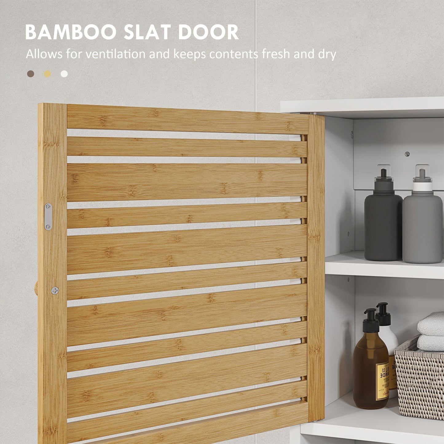 HOMCOM Wall Mounted Bathroom Cabinet with Storage, Bathroom Wall Cabinet with Bamboo Slat Door and Adjustable Shelf, White