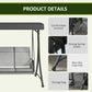 Outsunny 3 Person Porch Swing Outdoor Swing Chair with High Back Design, Side Pouches and Adjustable Canopy, Dark Grey