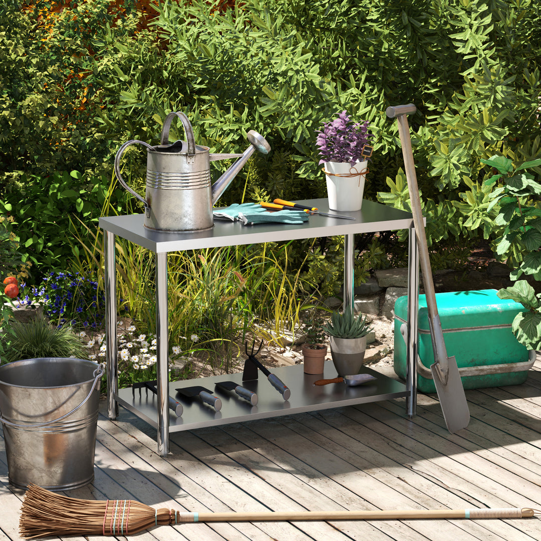 HOMCOM Stainless Steel Workbench, 24"x47"x34", Heavy Duty Work Prep Table with Shelf, Workbench for Kitchen, Garage