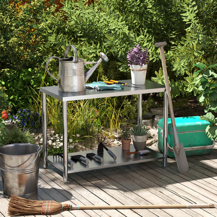 HOMCOM Stainless Steel Workbench, 24"x47"x34", Heavy Duty Work Prep Table with Shelf, Workbench for Kitchen, Garage