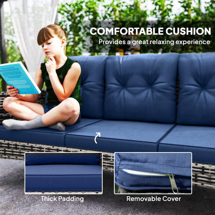 Outsunny 6 Piece Patio Furniture Set with Patio Chairs, Ottomans, Sofa, Glass Top Table and Cushions, Wicker Rattan Outdoor Furniture Set for Backyard, Porch, Grey