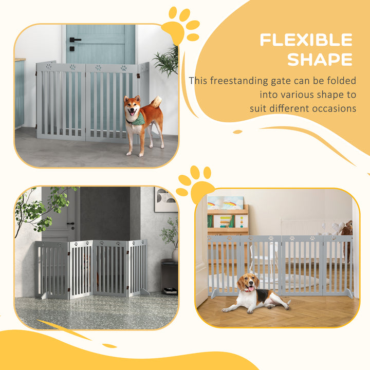 PawHut 80" Extra Wide Freestanding Pet Gate with Support Feet, Light Grey