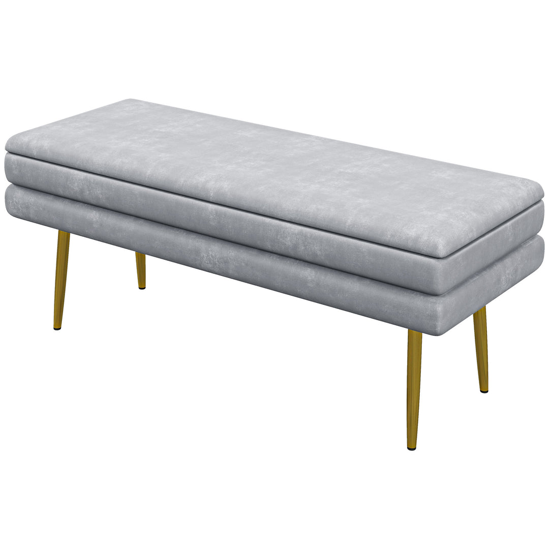 HOMCOM 39" Storage Ottoman, Velvet End of Bed Bench with Steel Legs, Foot Stool with Storage for Bedroom, Living Room