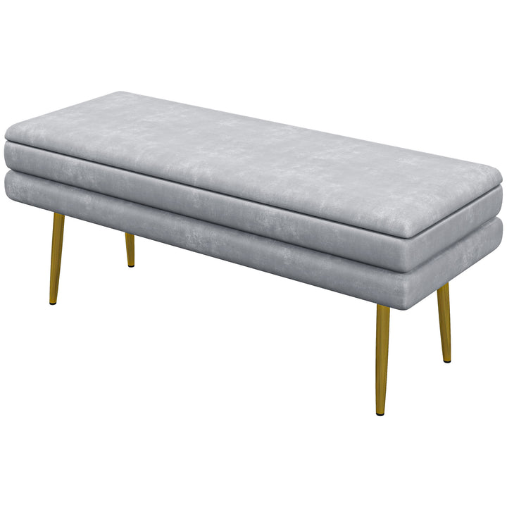 HOMCOM 39" Storage Ottoman, Velvet End of Bed Bench with Steel Legs, Foot Stool with Storage for Bedroom, Living Room