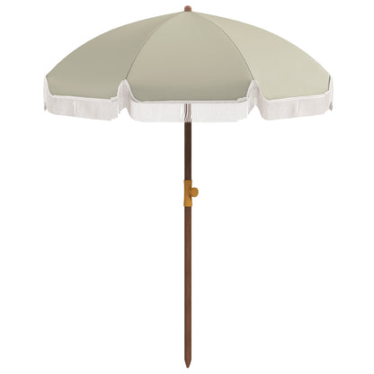 Outsunny 6.2' Beach Umbrella for Travel, Vent, Ruffles, Carry Bag, Portable Outdoor Umbrella for Garden, Light Green