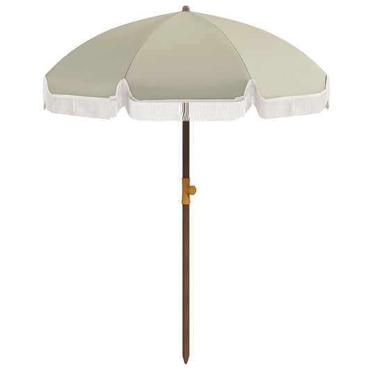 Outsunny 6.2' Beach Umbrella for Travel, Vent, Ruffles, Carry Bag, Portable Outdoor Umbrella for Garden, Light Green