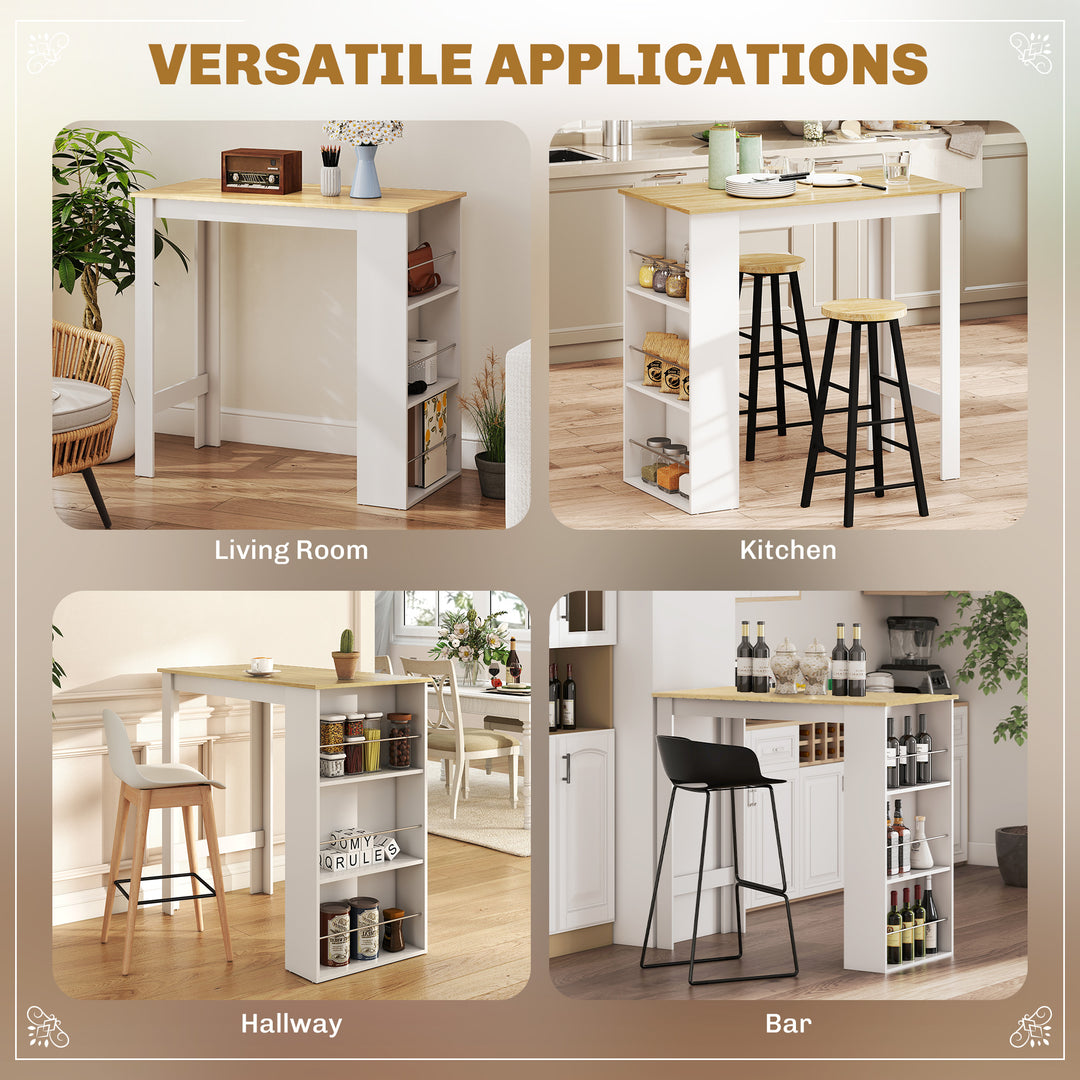 HOMCOM Bar Table Counter Height Dining Table with 3 Storage Shelves for Kitchen, Dining Room, Living Room, Natural