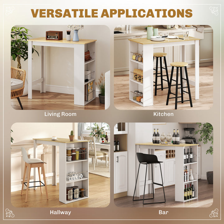 HOMCOM Bar Table Counter Height Dining Table with 3 Storage Shelves for Kitchen, Dining Room, Living Room, Natural