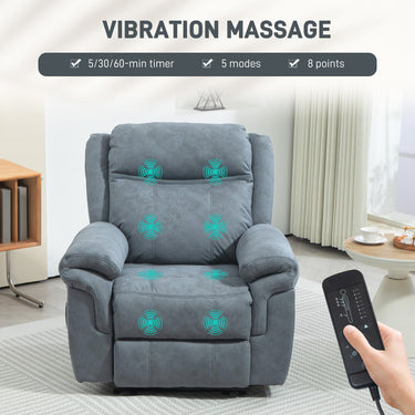 HOMCOM Manual Recliner Chair with Vibration Massage, Side Pockets, Microfibre Reclining Chair for Living Room, Blue-Grey