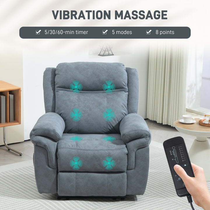 HOMCOM Manual Recliner Chair with Vibration Massage, Side Pockets, Microfibre Reclining Chair for Living Room, Blue-Grey