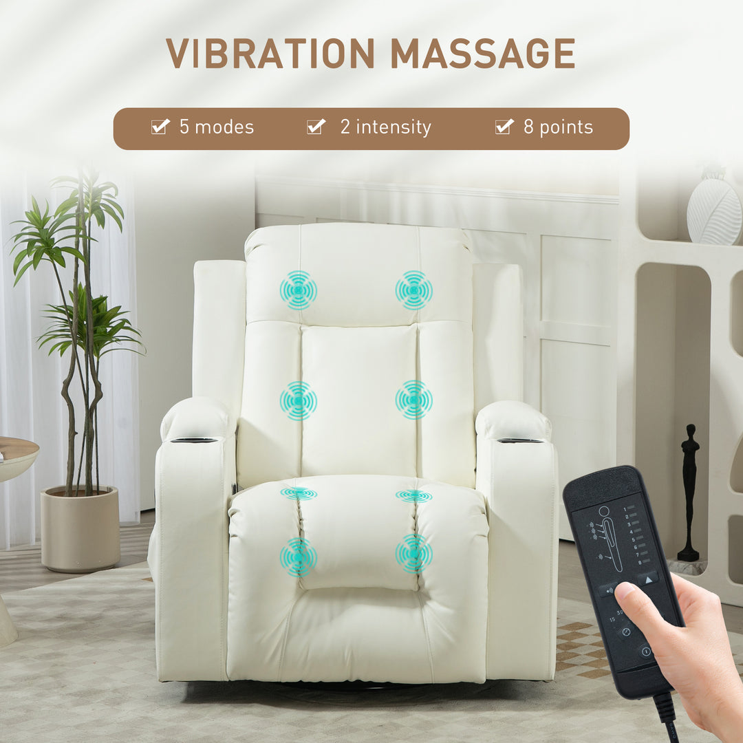 HOMCOM Swivel Massage Recliner Chair Rocker, Overstuffed Manual Reclining Sofa, PU Leather Rocking Chair with Side Pockets, Cup Holders, for Living Room, Nursery, Brown