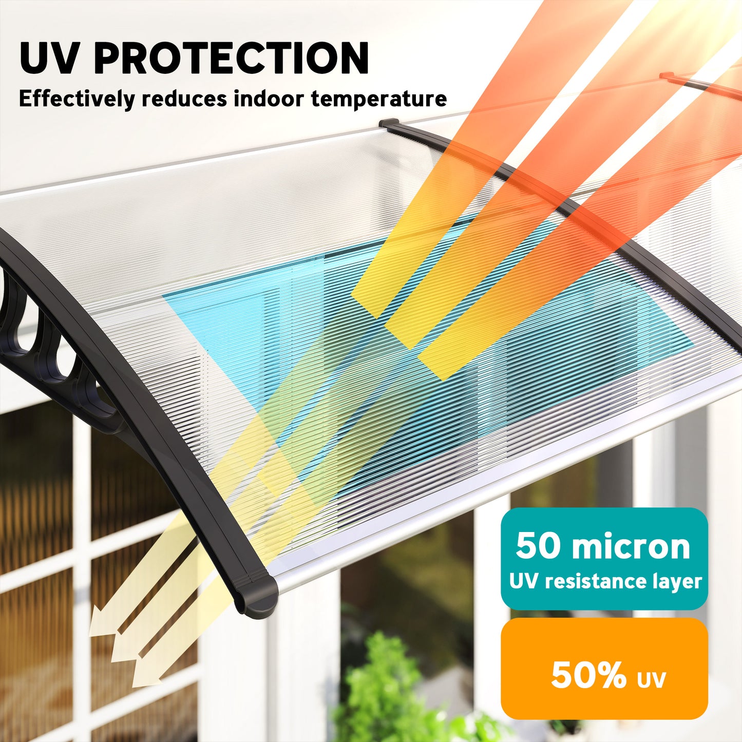 Outsunny Window Awning Door Canopy, Polycarbonate Front Door Outdoor Patio Cover, Sun Shelter, Hollow Sheet for UV, Rain, Snow and Sunlight Protection, Brown, 40" x 80"