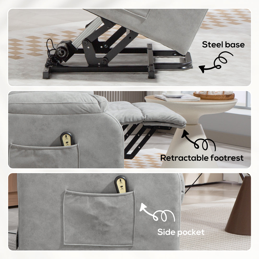 HOMCOM Lift Chair for Seniors, Microfibre Upholstered Electric Recliner Chair with Remote, Quick Assembly, Charcoal Grey