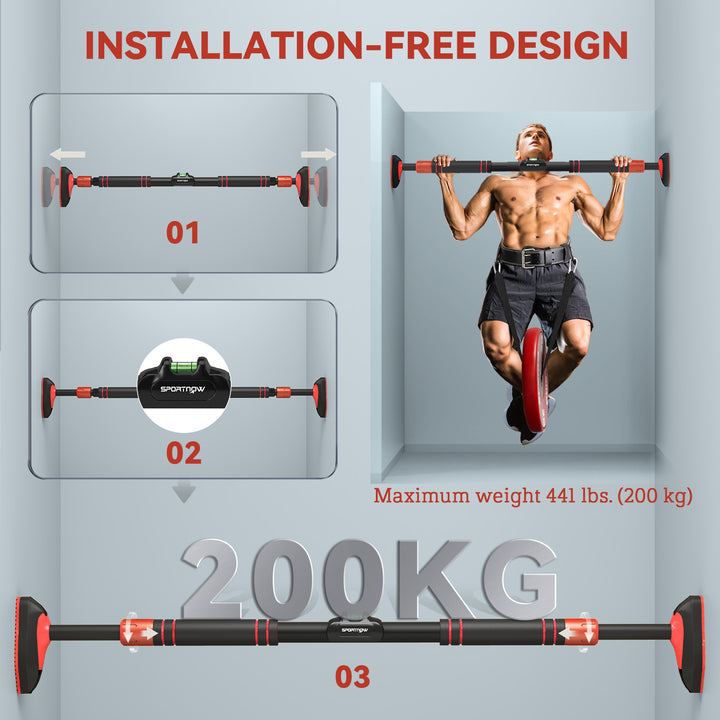 Soozier Pull Up Bar Doorway No Screws, Chin Up Bar with Level Metre, 37.8"-51.2" (96-130cm) Width Adjustable, Max Load 440lbs