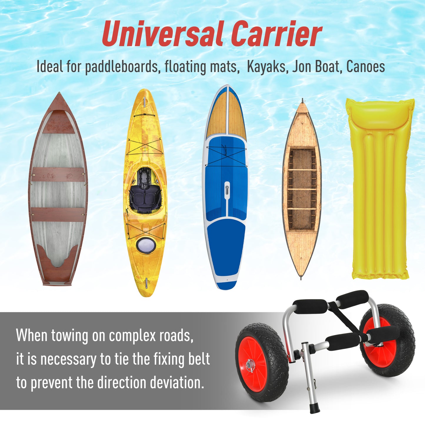 Soozier Foldable Kayak Cart, Aluminum Boat Canoe Carrier Tote Dolly Trolley Transport Trailer NO-Flat Wheel Silver
