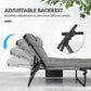 Outsunny 2-Piece Folding Lounge Chairs with Adjustable Backrest, Tanning Chair with Cushion, Side Pocket, Headrest, Grey