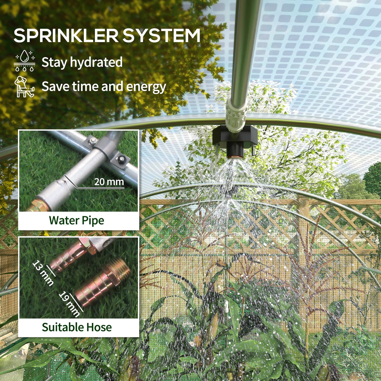 Outsunny 20' x 10' Walk-in Greenhouse with Sprinkler System, Tunnel Green House with Wide Roll-up Door, 12 Mesh Windows, Green