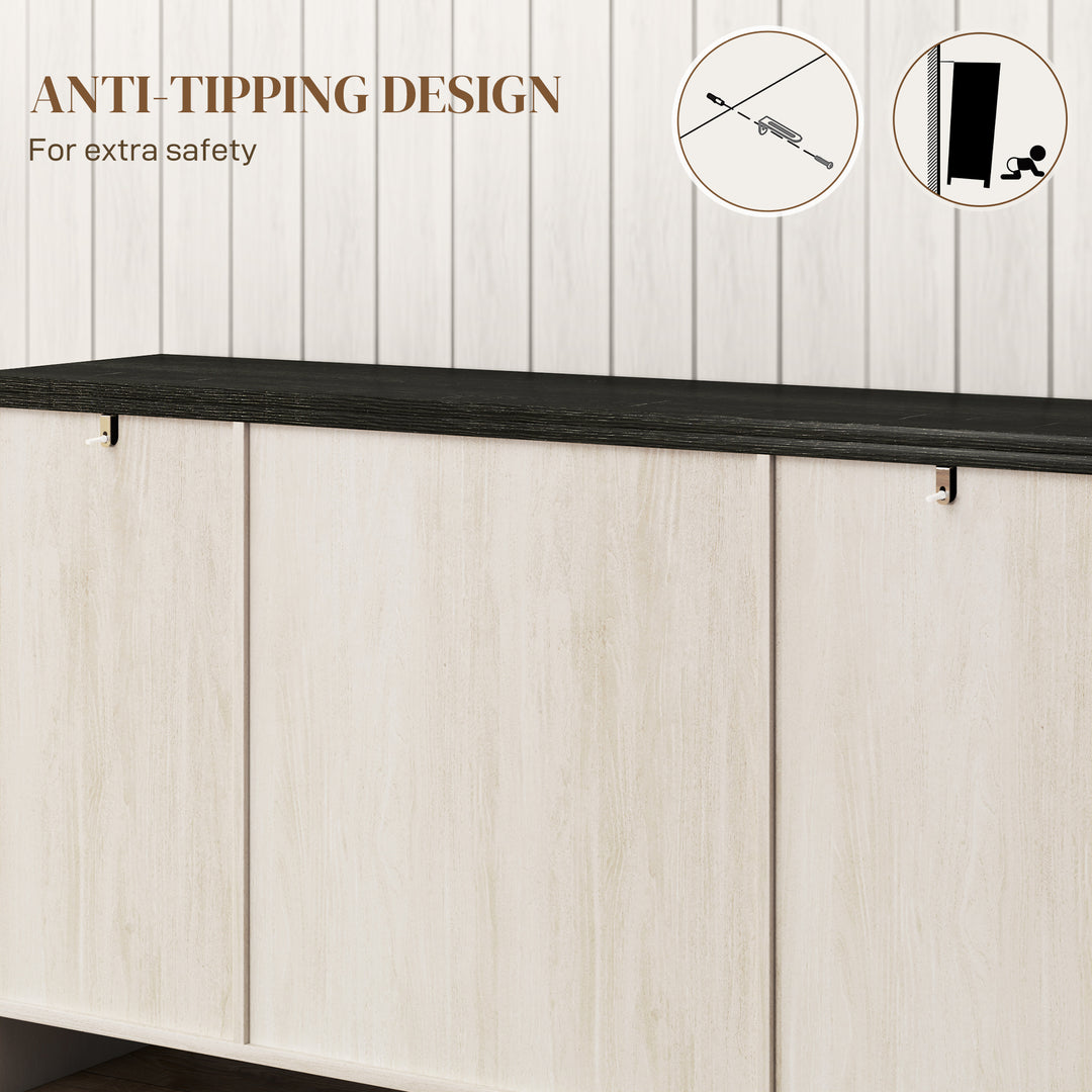 HOMCOM Rustic Sideboard, Buffet Cabinet with Adjustable Shelves for Living Room, Dining Room, Entryway, White Wood Grain