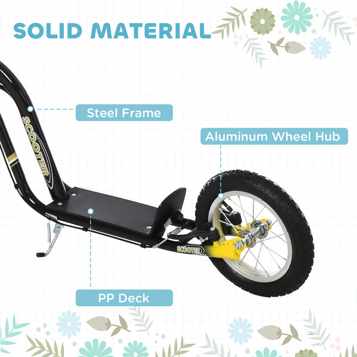 Aosom Dual Brakes Kick Scooter 12-Inch Inflatable Front Wheel Ride On Toy for Age 5+, Black