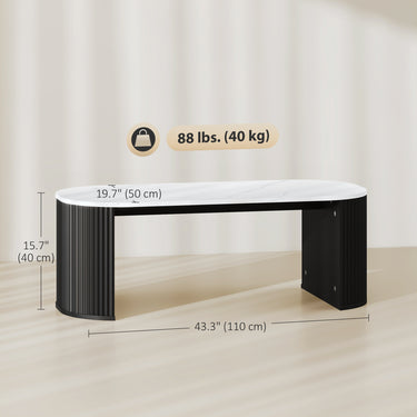 HOMCOM Coffee Table, Modern Marble-Effect Living Room Table with Round Corners and Thicken Legs, Black