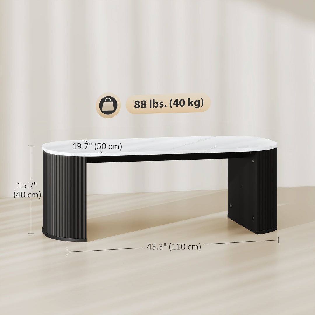 HOMCOM Coffee Table, Modern Marble-Effect Living Room Table with Round Corners and Thicken Legs, Black