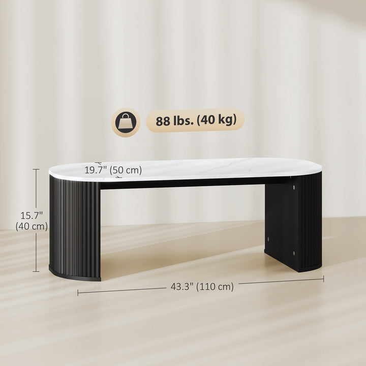 HOMCOM Coffee Table, Modern Marble-Effect Living Room Table with Round Corners and Thicken Legs, Black