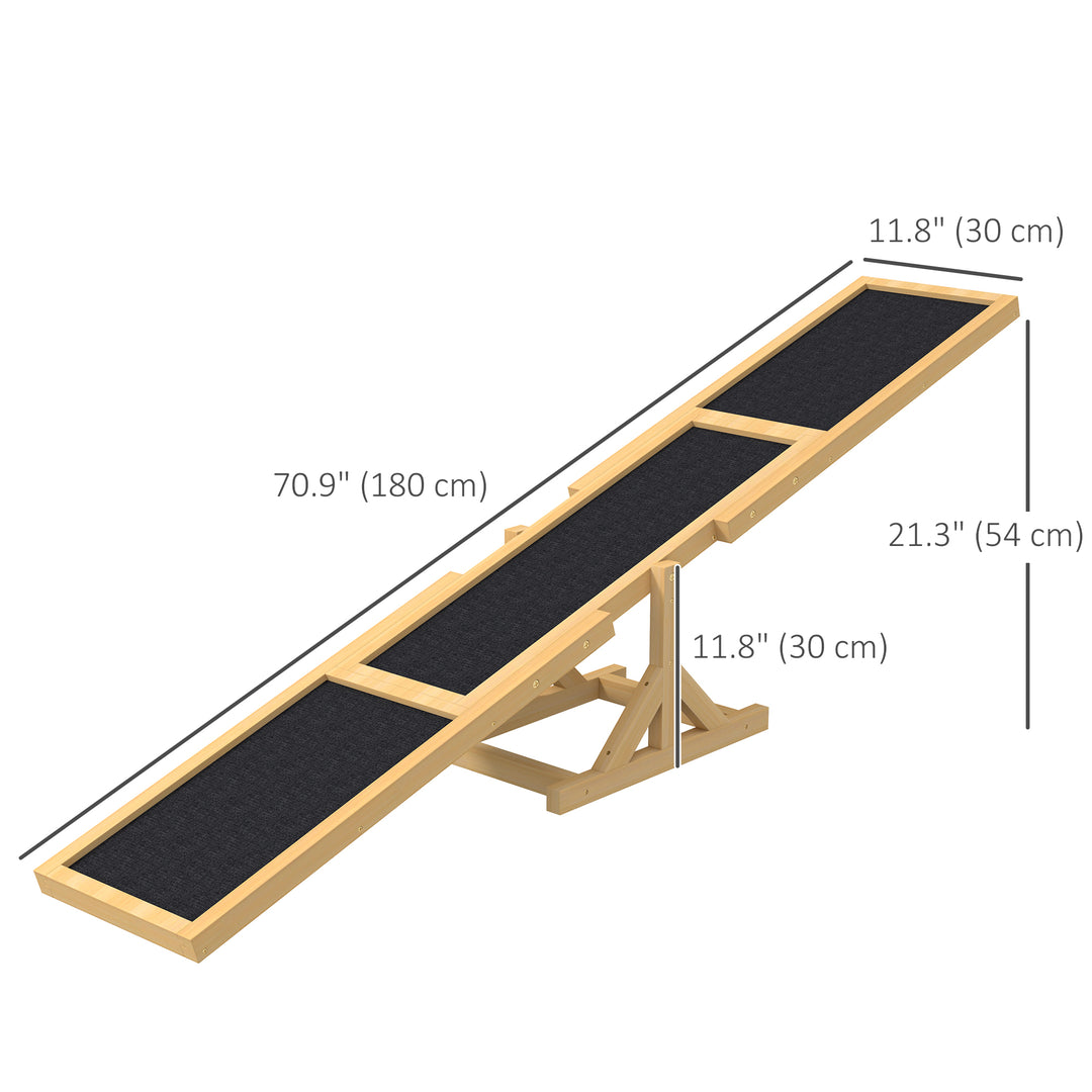 PawHut Wood Pet Seesaw Platform Dog Agility Training Equipment Run Game Toy Weather Resistant Pet Supplies Natural