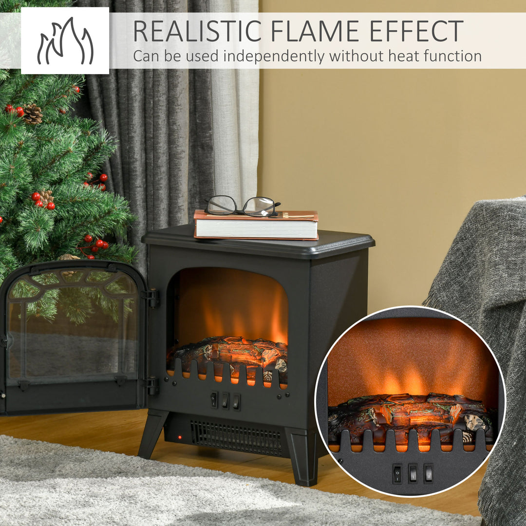 HOMCOM Freestanding Electric Fireplace Stove Heater with Realistic Flame Effect, Overheat Protection, 750W/1500W, Black