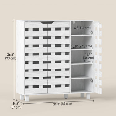 HOMCOM Shoe Cabinet, 21 Pair Shoe Storage Cabinet with Hollowed-Out Doors, White