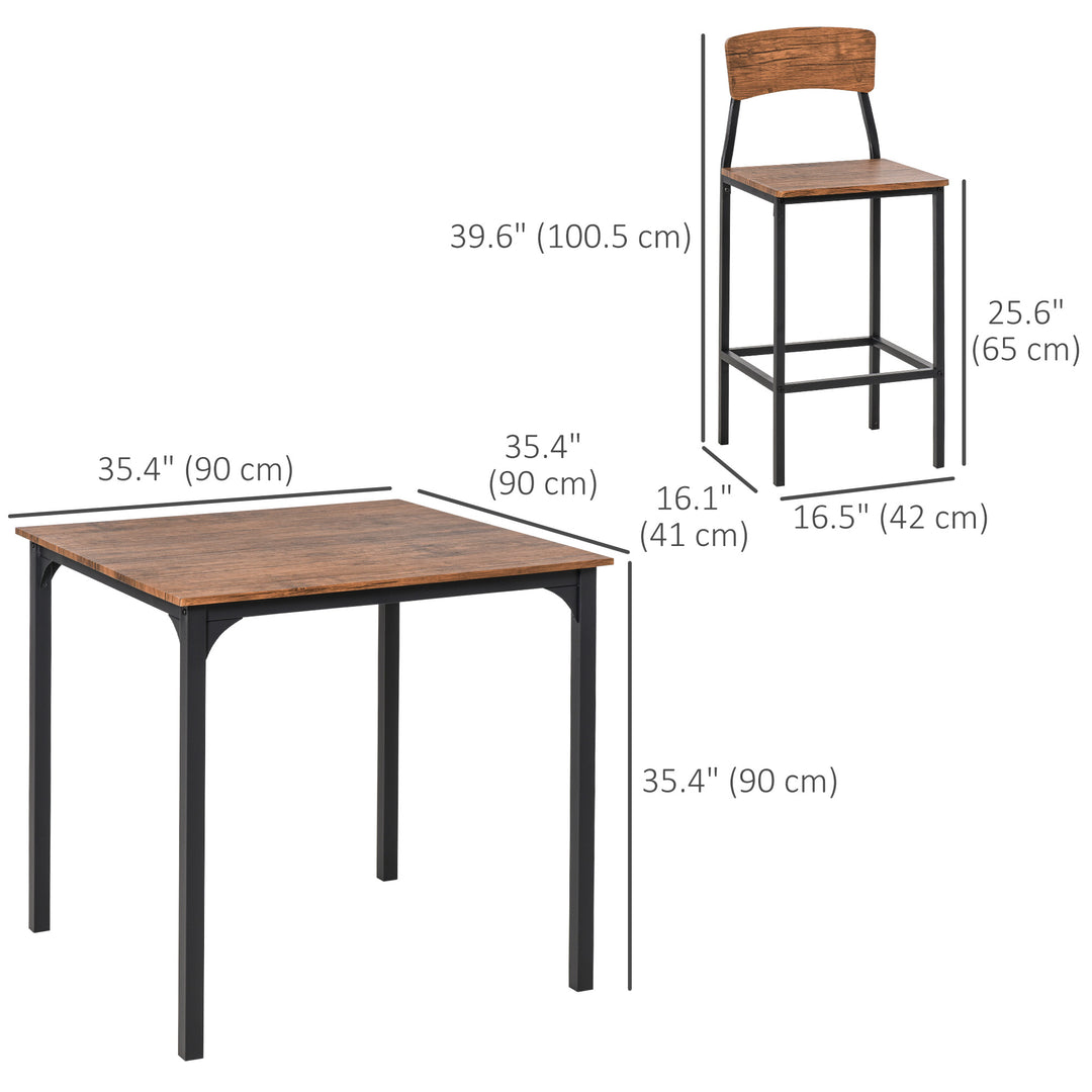 HOMCOM 5-Piece Counter Height Bar Table and Chairs, Square Dining Table and Chairs Set for 4, Industrial Pub Table and Chairs