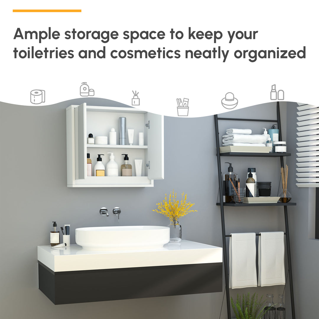 HOMCOM Wall Mounted Bathroom Medicine Cabinet Mirrored Cabinet with Hinged Door 2-Tier Storage Shelves White
