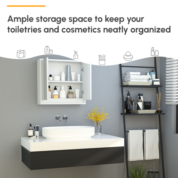 HOMCOM Wall Mounted Bathroom Medicine Cabinet Mirrored Cabinet with Hinged Door 2-Tier Storage Shelves White