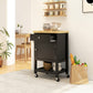 HOMCOM Kitchen Island on Wheels, Rolling Kitchen Cart with Wood Top, Towel Rack, Drawer and Shelf for Dining Area, Black