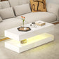 HOMCOM Coffee Table with Adjustable LED Lights, Modern Living Room Table with 2 Drawers, Open Shelf, Remote, High Gloss White