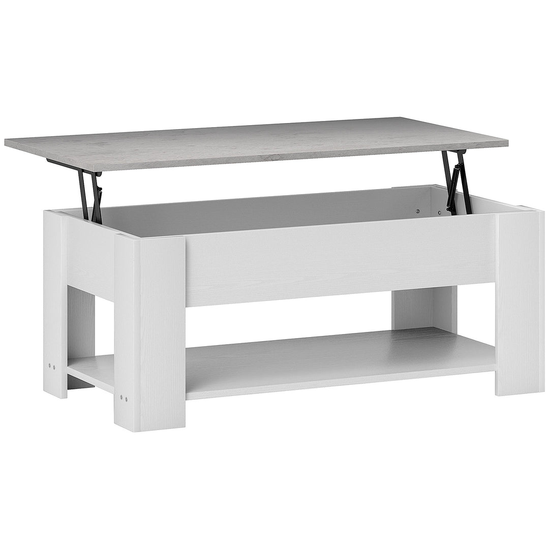 HOMCOM Lift Top Coffee Table with Hidden Storage Compartment and Open Shelf, Center Table for Living Room, Grey