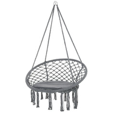 Outsunny Patio Hammock Chair, Hanging Rope Hammock Swing for Indoor & Outdoor Use with Backrest, Cotton-Polyester Blend, Fringe Tassels, Dark Grey