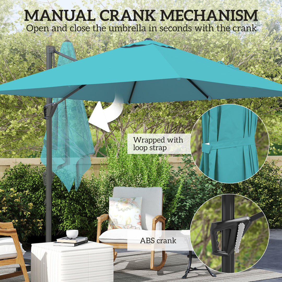 Outsunny 8'x8' Square Patio Hanging Offset Umbrella, Outdoor Cantilever Parasol w/ Cross Base, Cream White