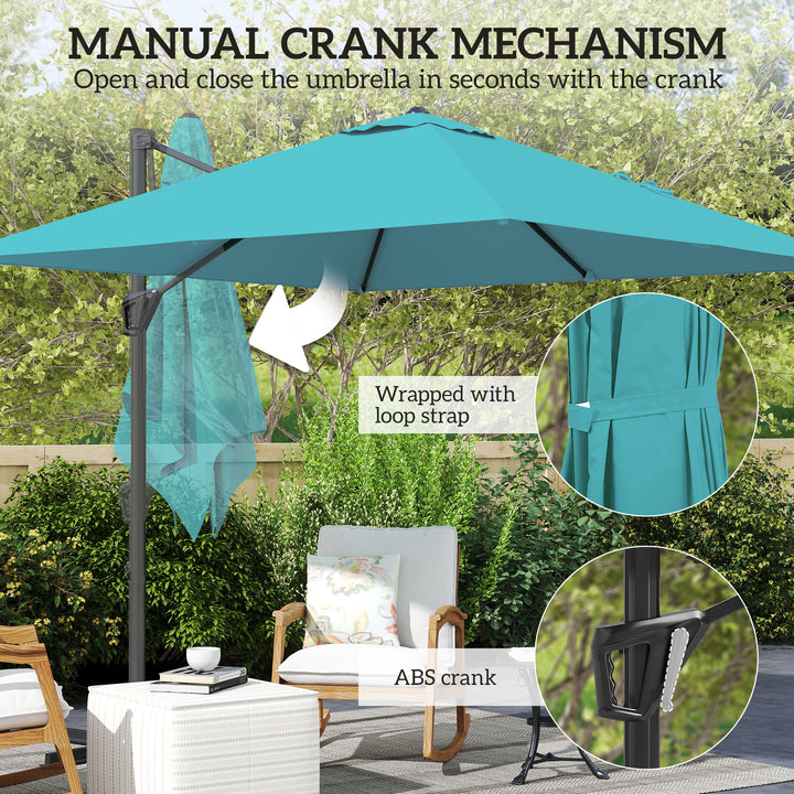 Outsunny 8'x8' Square Patio Hanging Offset Umbrella, Outdoor Cantilever Parasol w/ Cross Base, Cream White