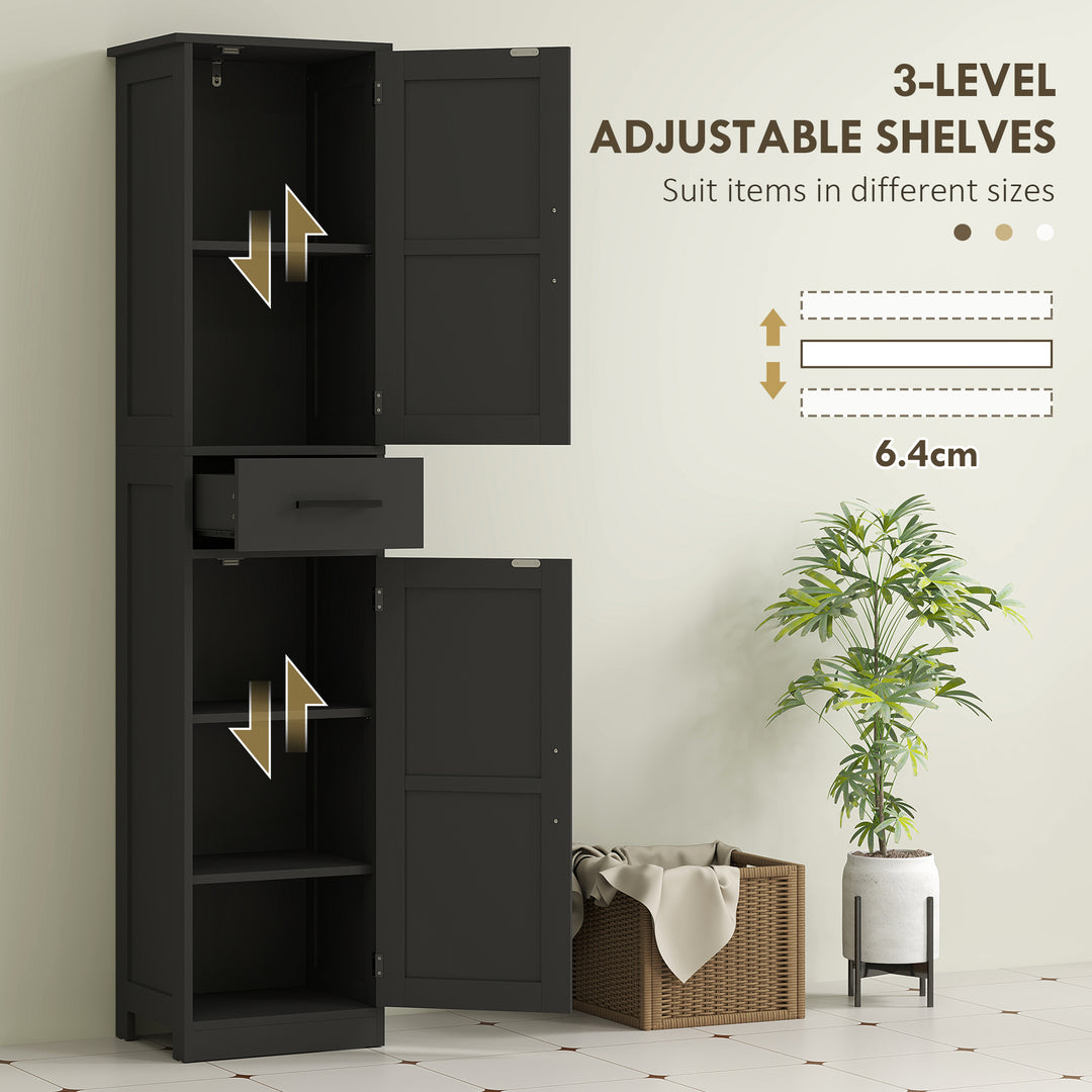 HOMCOM 67" Tall Bathroom Cabinet, Narrow Bathroom Storage Cabinet with Drawer, Barn Doors and Adjustable Shelves, Black