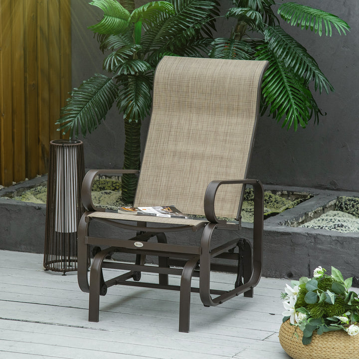 Outsunny Patio Glider with Breathable Mesh Fabric, Outdoor Glider Chair, Garden Rocking Gliding Seat for Patio, Yard, Porch, Brown/Flaxen