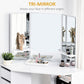 HOMCOM Corner Vanity Desk with Mirror, Makeup Vanity Table with 5 Drawers and Open Shelves, Dressing Table with 3-piece Mirror for Bedroom, Black