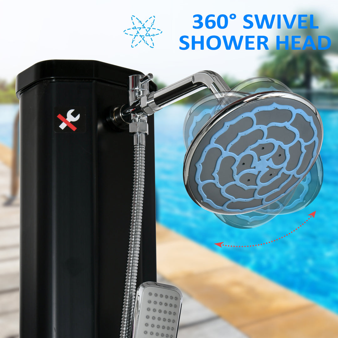 Outsunny 7ft Outdoor Solar Heated Shower with 360 Rotating Shower Head, Foot Shower Faucet, Temperature and Pressure Adjustable