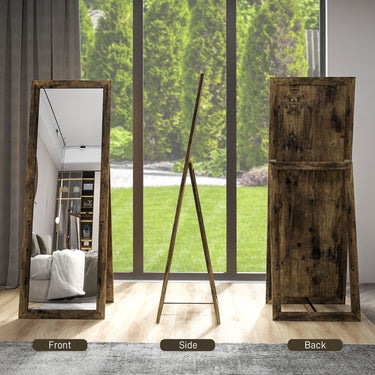 HOMCOM 58" x 20" Floor Standing Mirror, Full Body Mirror for Bedroom, Living Room, Rustic Brown