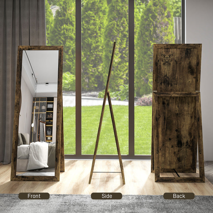 HOMCOM 58" x 20" Floor Standing Mirror, Full Body Mirror for Bedroom, Living Room, Rustic Brown